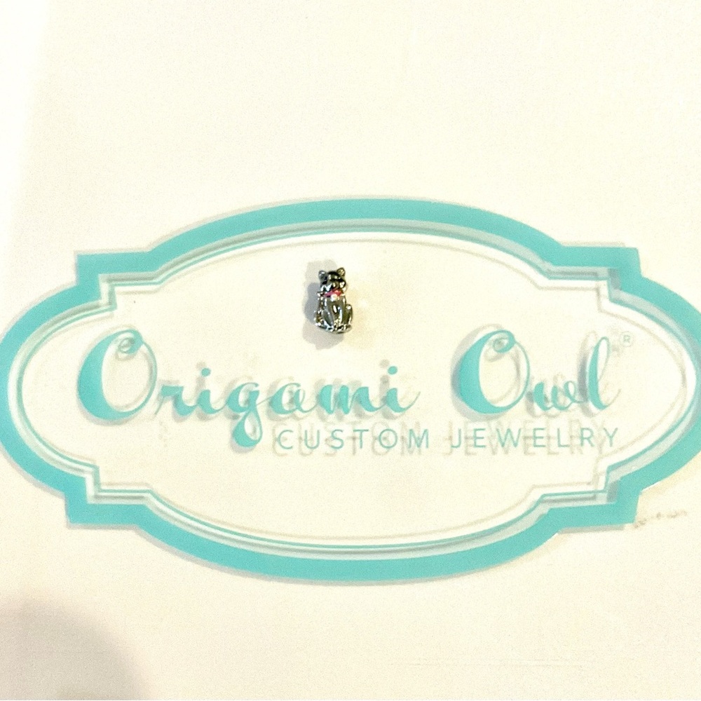Origami Owl Silver Cat with Pink Collar Necklace Bracelet Charm
